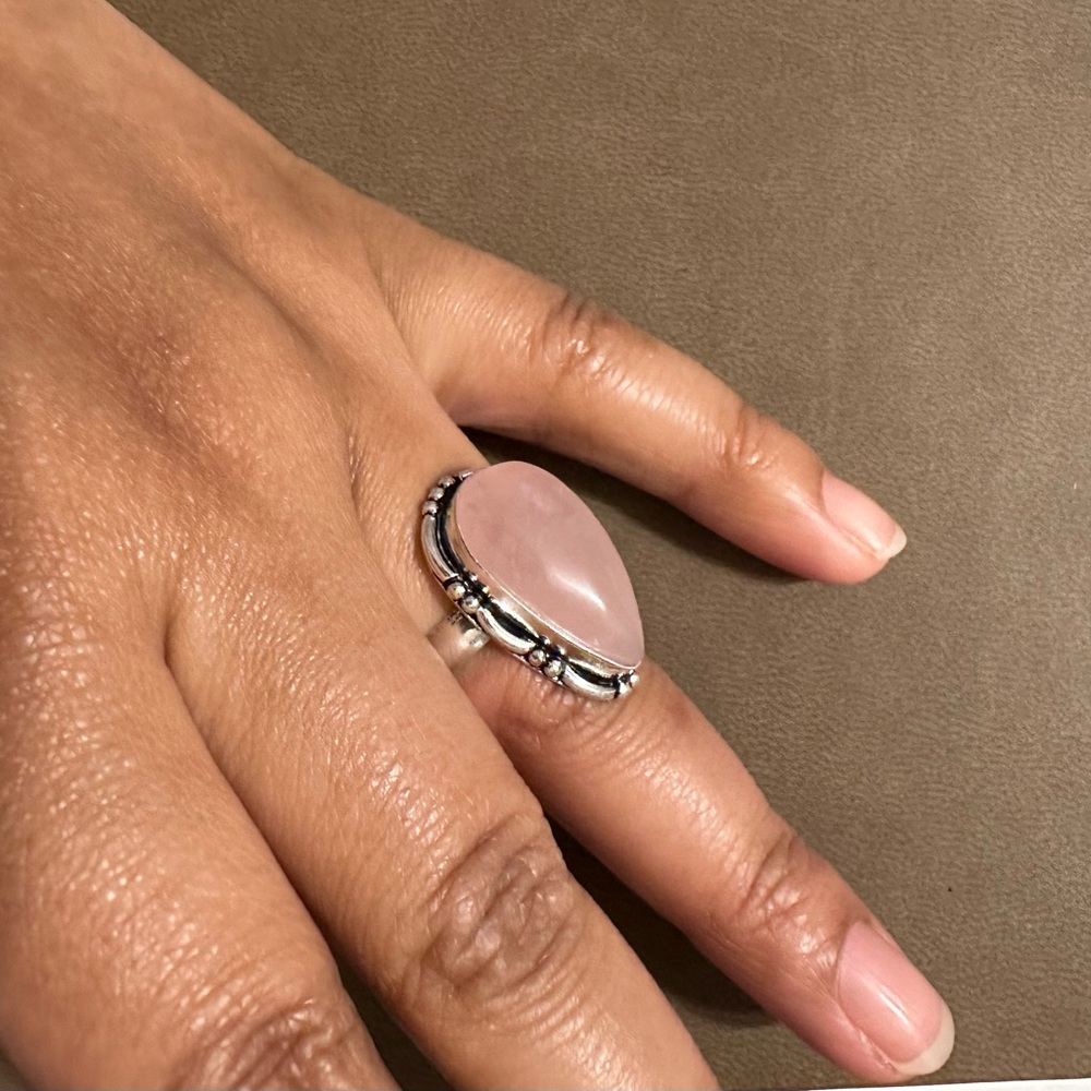 Rose Quartz 925 Sliver Plated Ring - Picture 6 of 10